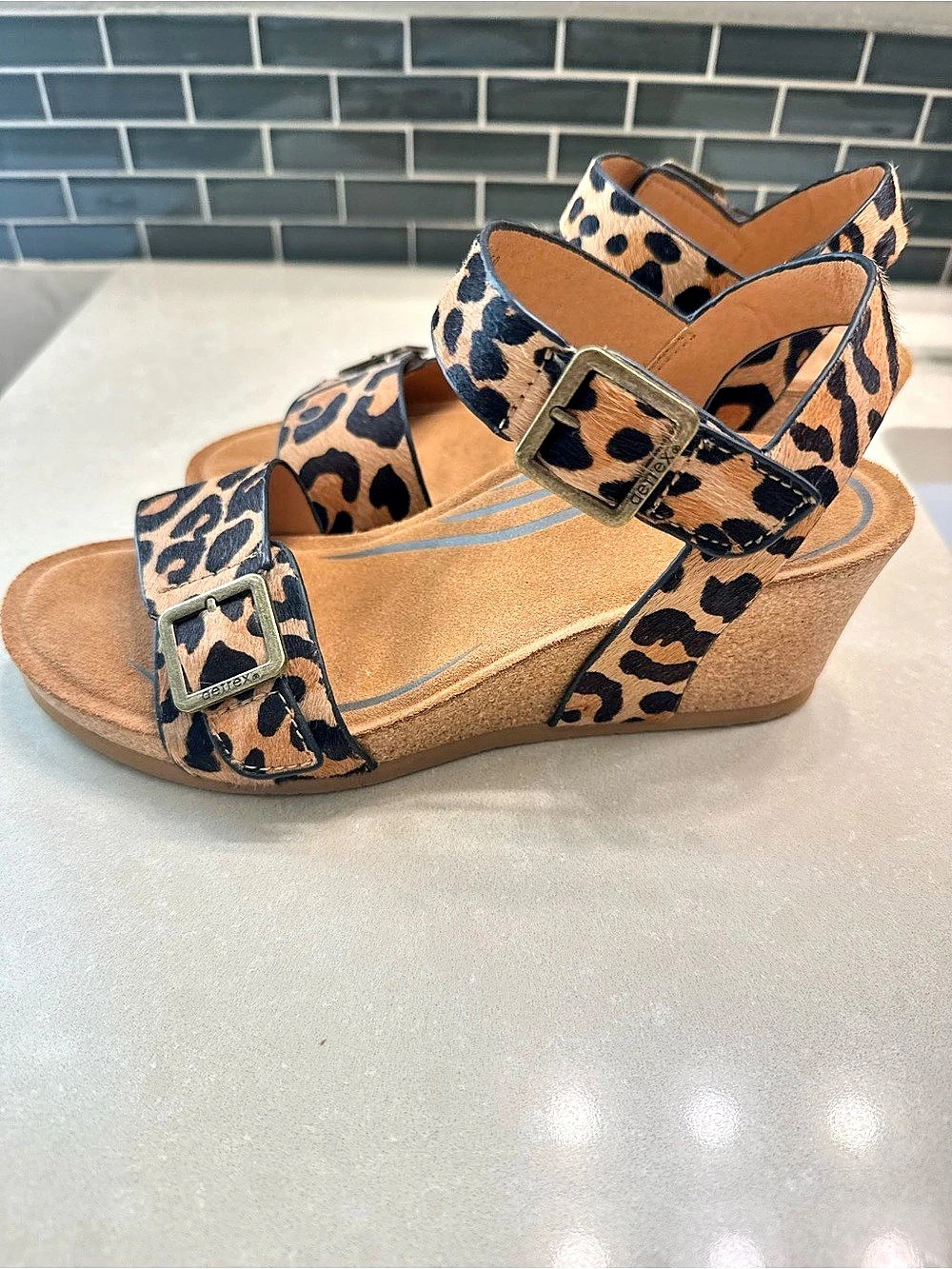 Aetrex Lexa Leopard Wedge Sandals US 7 NW - NWOT!